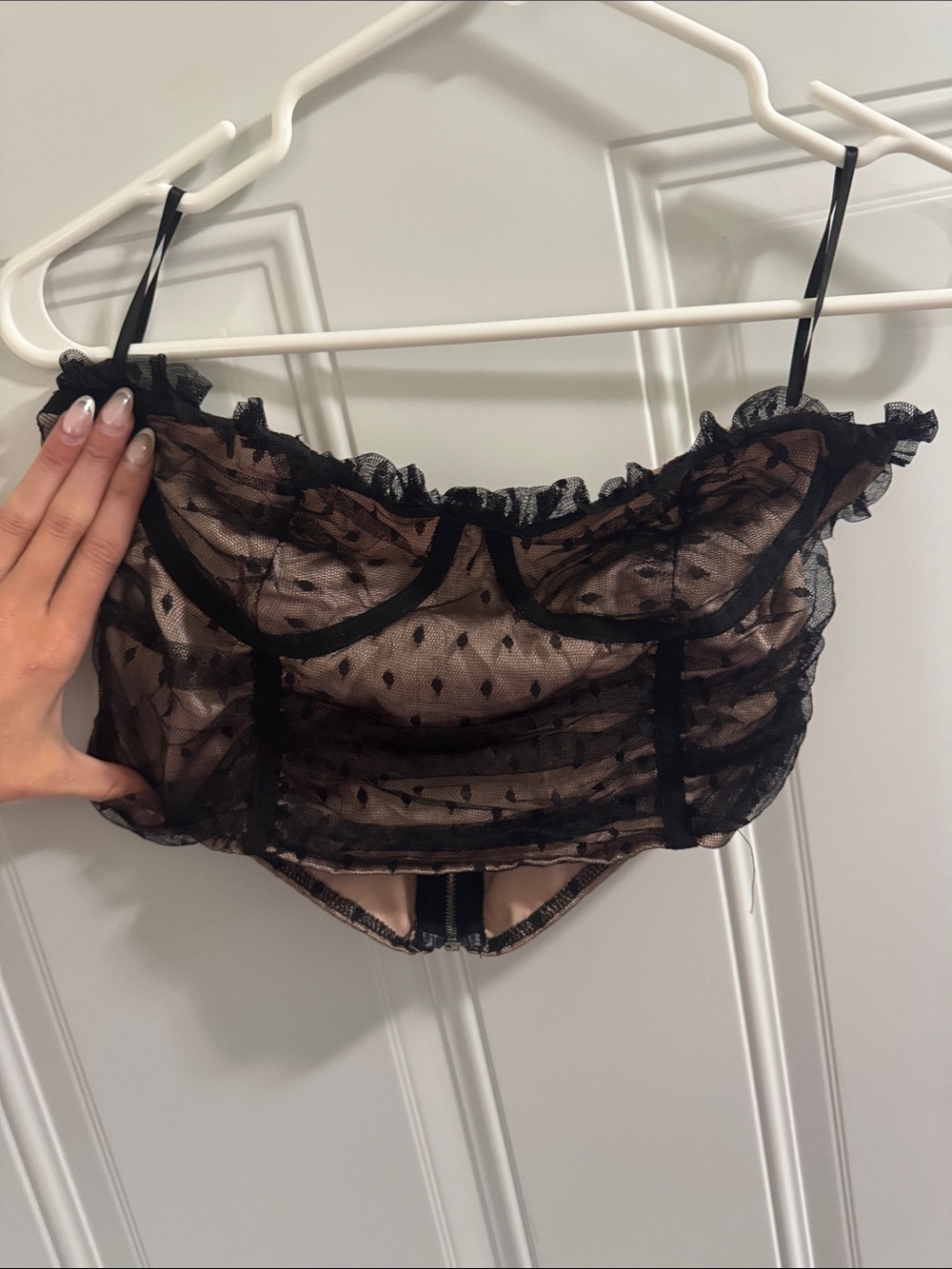Sheer Black Polka Dot Lace Tube Top